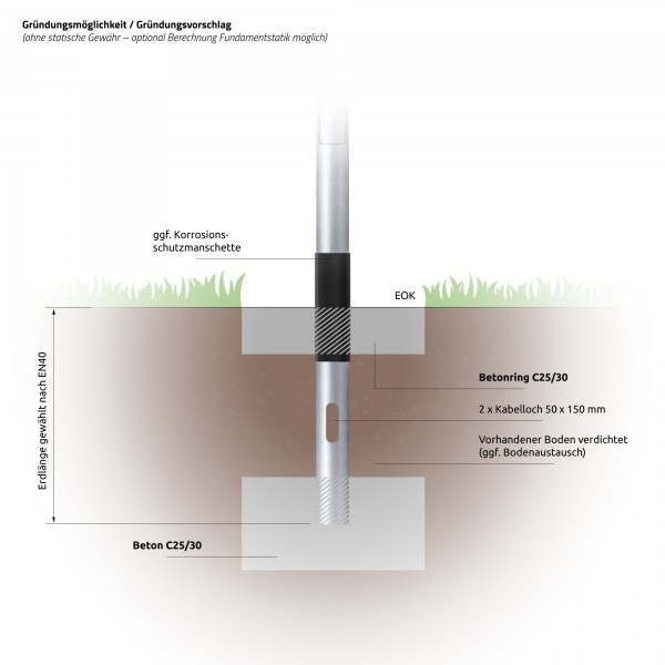 4m Laternenmast - Zopf Ø 60 mm (zylindrisch abgesetzt, Stahl verzinkt)
