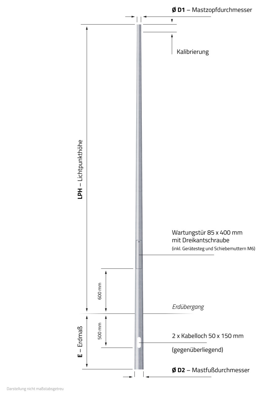 5m Laternenmast Stahlrohrmast - 60 mm (konisch, verzinkt)