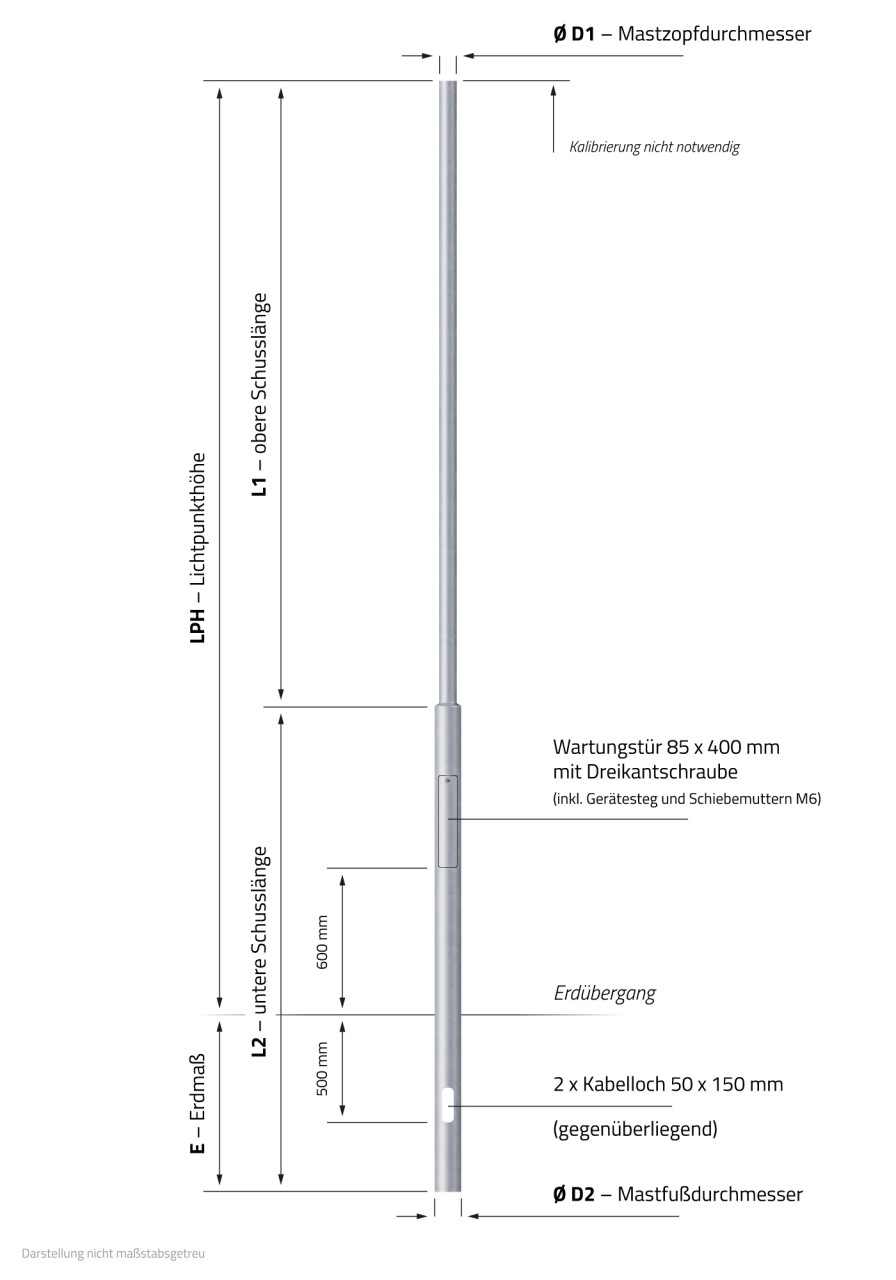 Laternenmast Straßenbeleuchtung LPH 4m Zopf 60 mm Stahlrohrmast